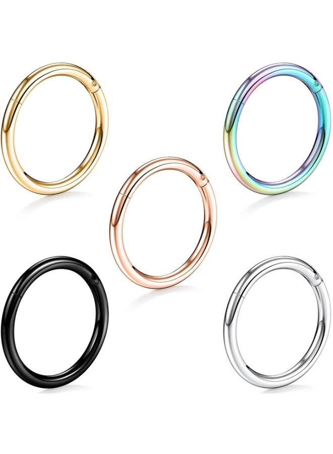 Ucanbe 5pcs 316L Stainless Steel Seamless Nose Rings Set – Multi-Color Hinged Segment Hoops for Piercing - Image 1