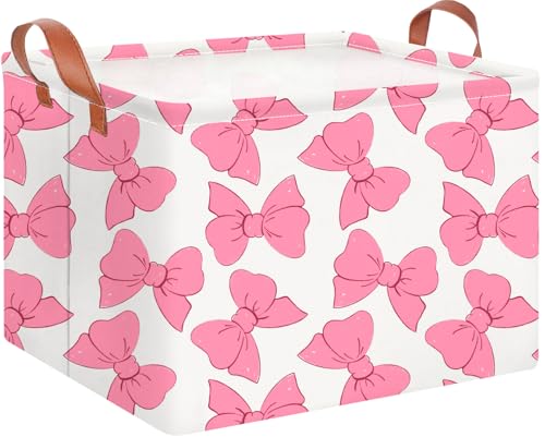 CLOCOR Rectangular Gift Basket EmptyWaterproof Storage Basket with HandlesToys BinBooks BoxRoom DecorPink Bowknot - Image 1