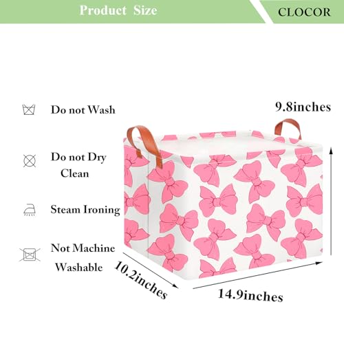 CLOCOR Rectangular Gift Basket EmptyWaterproof Storage Basket with HandlesToys BinBooks BoxRoom DecorPink Bowknot - Image 3