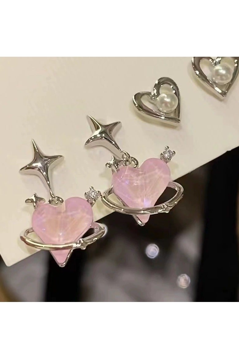 Goolsky Korean Unique Design Pink Heart & Star Earrings Set – 6-Piece Dainty Studs for Women, Trendy Autumn/Winter Fashion Jewelry  - Image 3