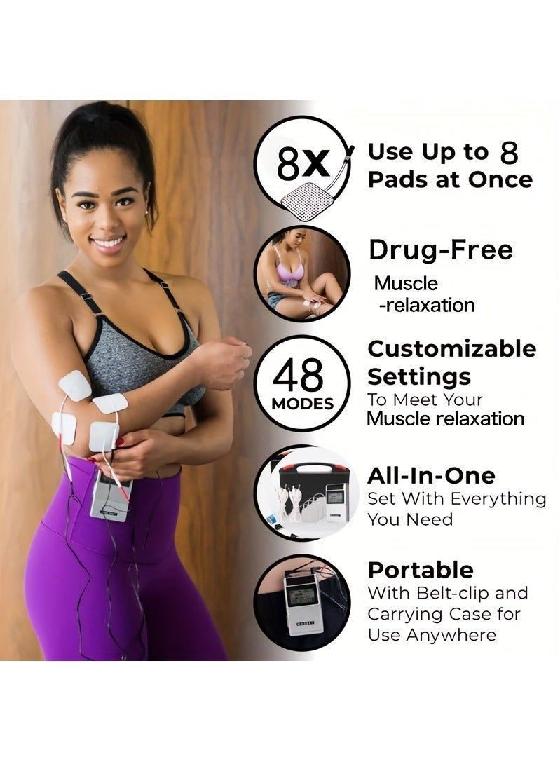 KADIP Rechargeable Tens Unit Muscle Stimulator, 48 Modes EMS TENS Machine with 8 TENS Pads, Meridian Massage Instrument, Pain Relief for Back Neck and Shoulders, Muscle Relaxer, Stim Machine, Electrotherapy - Image 2
