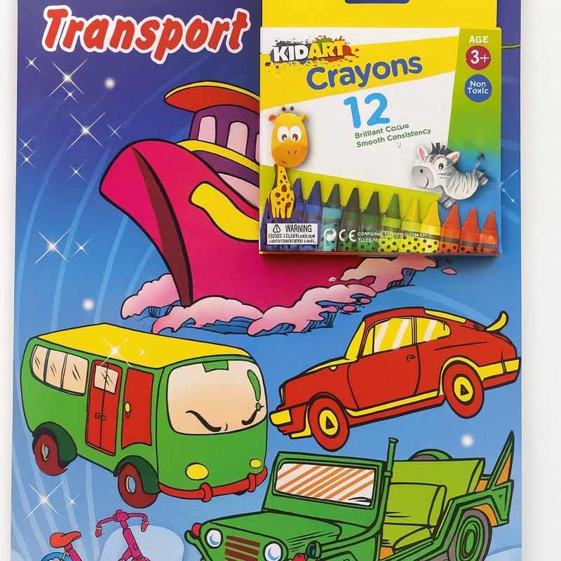 صدف طقم كيدآرت مكون من 12 شمع تلوين وكتاب تلوين - Image 1