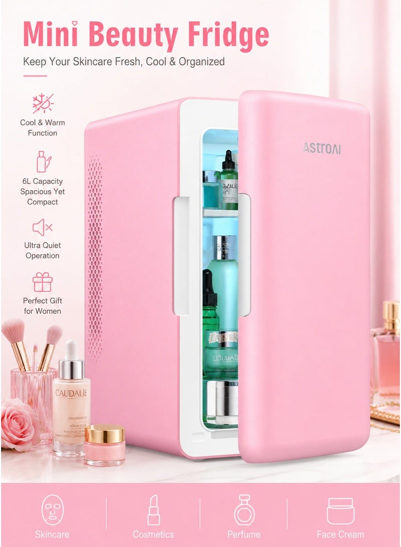 AstroAI 6L 2.0 Skincare Beauty Mini Fridge, Portable Cosmetic Refrigerator Cooler & Warmer, Perfect Gift for Women, AC/DC for Vanity Bedroom Car, Pink - Image 1