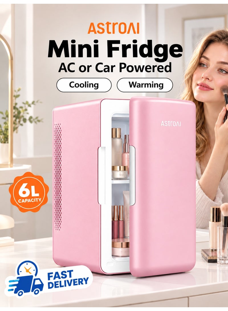 AstroAI 6L 2.0 Skincare Beauty Mini Fridge, Portable Cosmetic Refrigerator Cooler & Warmer, Perfect Gift for Women, AC/DC for Vanity Bedroom Car, Makeup Organizer Pink - Image 1