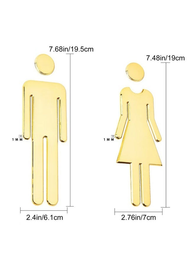 Restroom Identification Signs  Men Women Brushed Bathroom Sign Door Signage Decor Plastic Figure Set Self Adhesive Back for Business Office Restaurant (Gold) - Image 2