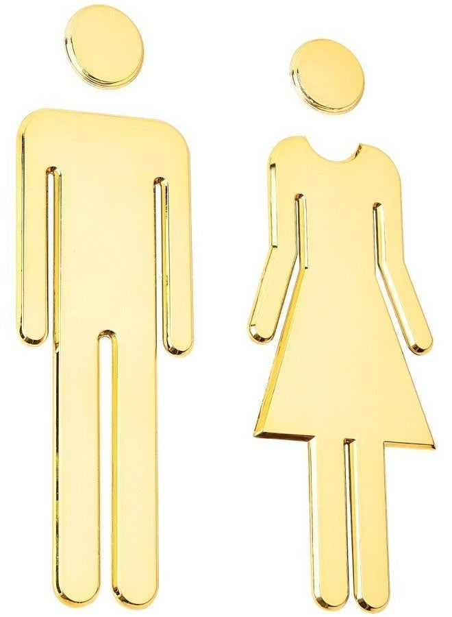 Restroom Identification Signs  Men Women Brushed Bathroom Sign Door Signage Decor Plastic Figure Set Self Adhesive Back for Business Office Restaurant (Gold) - Image 1