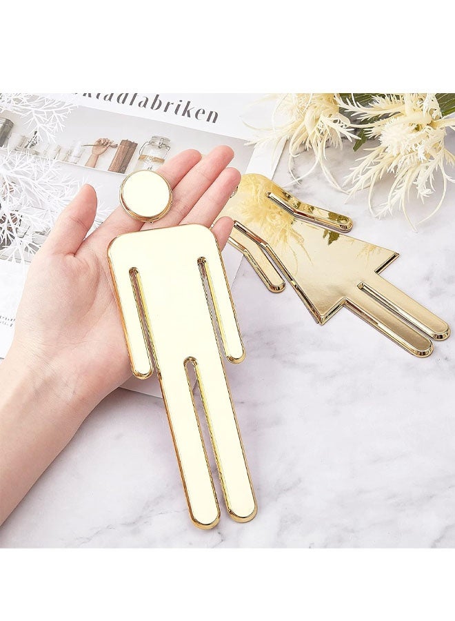 Restroom Identification Signs  Men Women Brushed Bathroom Sign Door Signage Decor Plastic Figure Set Self Adhesive Back for Business Office Restaurant (Gold) - Image 5