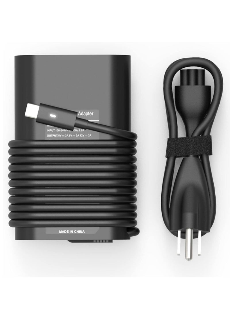 65W 45W USB C Laptop Charger for Dell Latitude 7420 5420 5520 5430 5530 7330 7430 5320 7320 9430 7370 7275 5285 7410 7390 7530 2 in 1 Power Cord AC Adapter Type C for PS 13 Plus Chromebook 3100 Black - Image 1