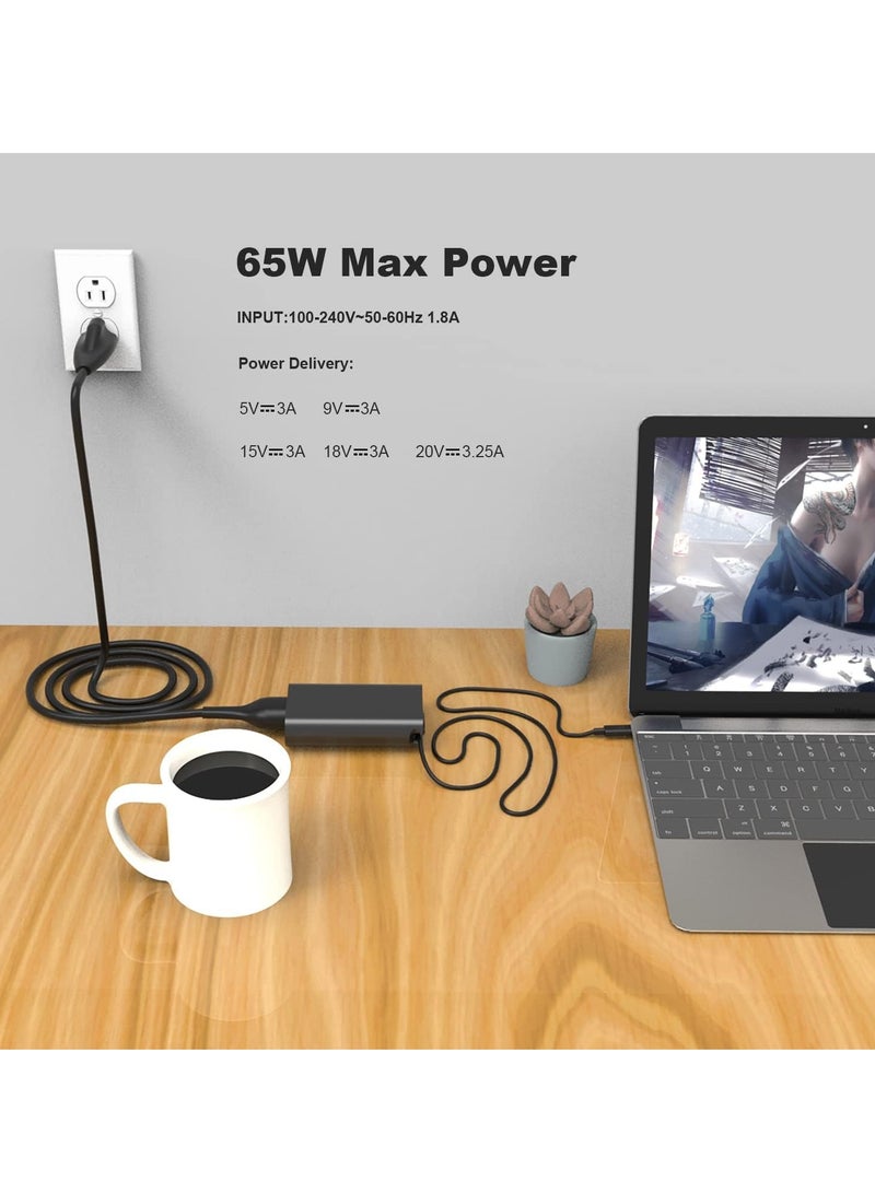 65W 45W USB C Laptop Charger for Dell Latitude 7420 5420 5520 5430 5530 7330 7430 5320 7320 9430 7370 7275 5285 7410 7390 7530 2 in 1 Power Cord AC Adapter Type C for PS 13 Plus Chromebook 3100 Black - Image 5