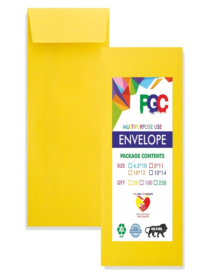 PG Creations 5x11 Inch, 100 Envelopes, Cheque Size Laminated Business Envelopes, 120 Gsm Paper for Office, Courier & Documents, Yellow - Image 1
