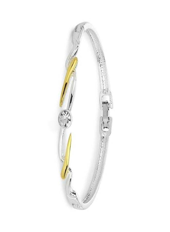 استيل سوار إستيل فاشن مطلي بالذهب بتصميم ملتوي ولامع مصنوع من سبيكة النحاس ومرصع بالكريستال للنساء - Image 5