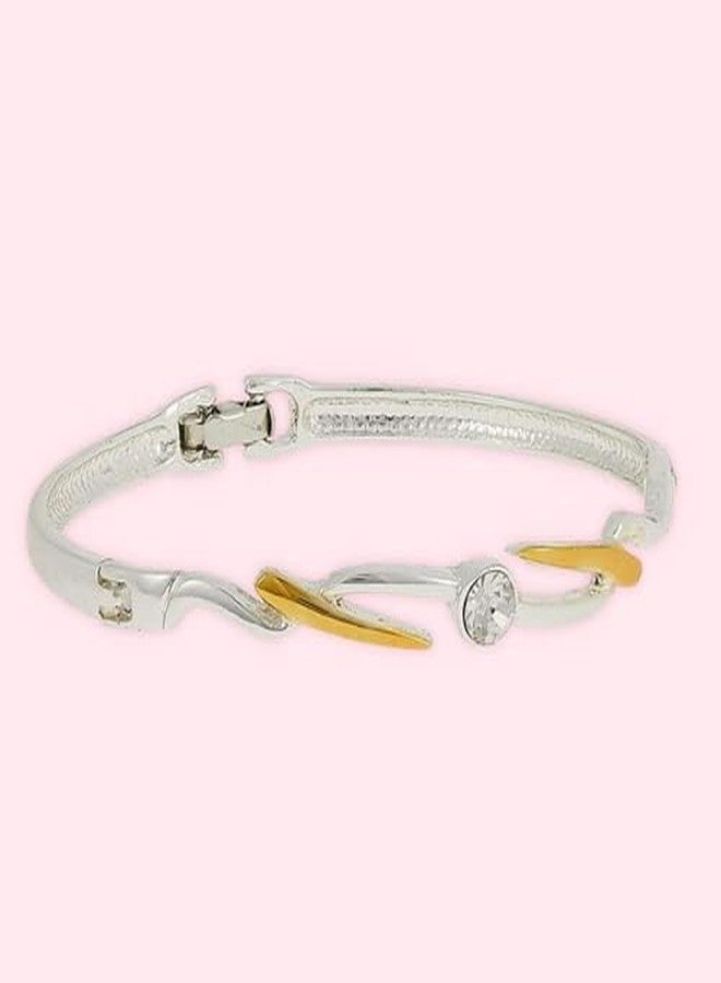 استيل سوار إستيل فاشن مطلي بالذهب بتصميم ملتوي ولامع مصنوع من سبيكة النحاس ومرصع بالكريستال للنساء - Image 4