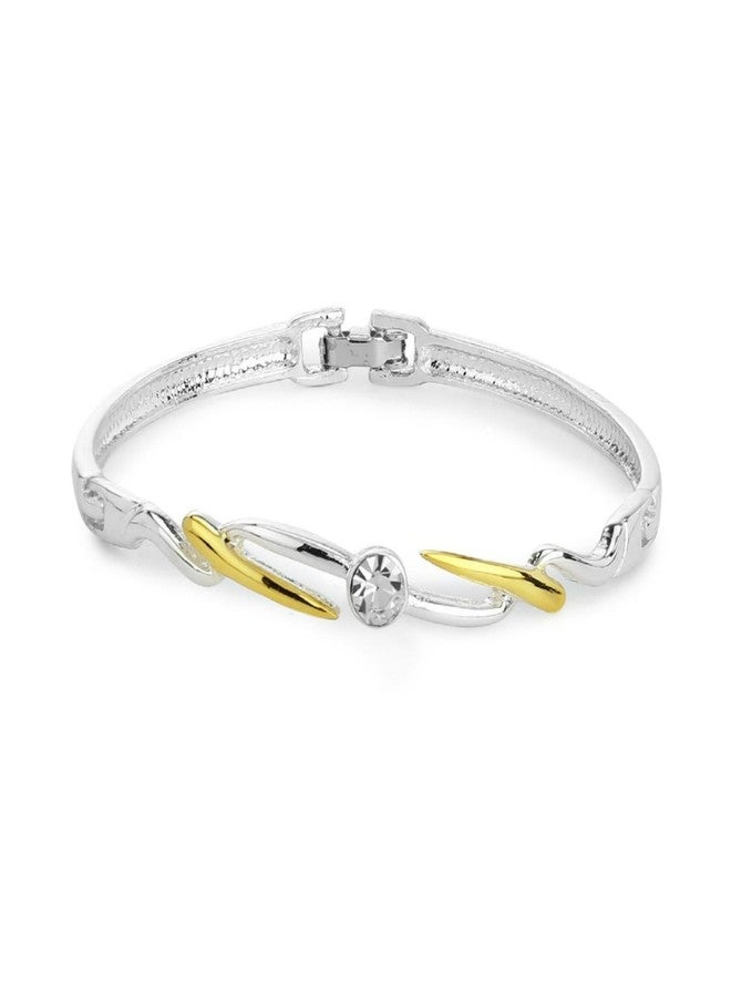 استيل سوار إستيل فاشن مطلي بالذهب بتصميم ملتوي ولامع مصنوع من سبيكة النحاس ومرصع بالكريستال للنساء - Image 1