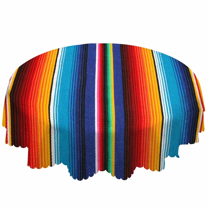 AOYEGO Colorful Mexican Table Cloth Stripes Lines Native Art Feature Bright Round Tablecloth 60 Inch for Dining Room Party Banquet