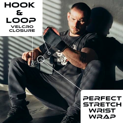 BEAST RAGE Inner Gloves with Hand Wraps Quick Wrap Long 36" Wrist Support MMA Muay Thai Bandages Punching Martial Arts Training Men Women Kickboxing Bandages Under Bag Gloves (Black Rage, M (Adult)) - Image 4