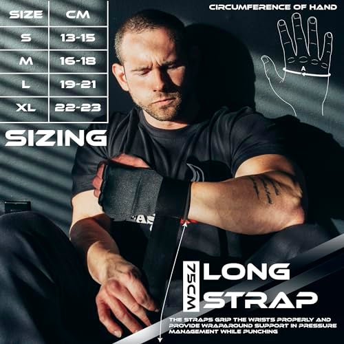 BEAST RAGE Inner Gloves with Hand Wraps Quick Wrap Long 36" Wrist Support MMA Muay Thai Bandages Punching Martial Arts Training Men Women Kickboxing Bandages Under Bag Gloves (Black Rage, M (Adult)) - Image 3