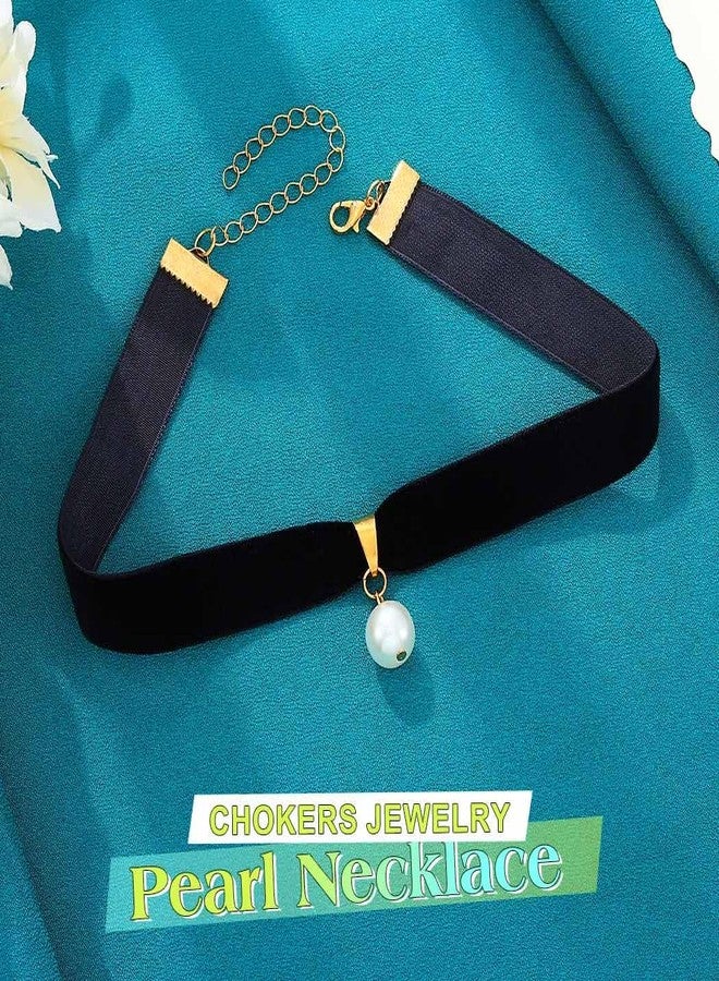 ACEDRE Black Velvet Pearl Choker Necklace Gothic Short Collar for Women - Image 2