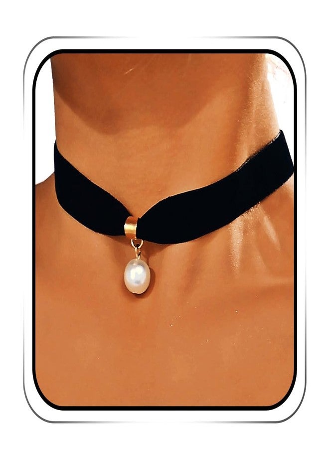 ACEDRE Black Velvet Pearl Choker Necklace Gothic Short Collar for Women - Image 1