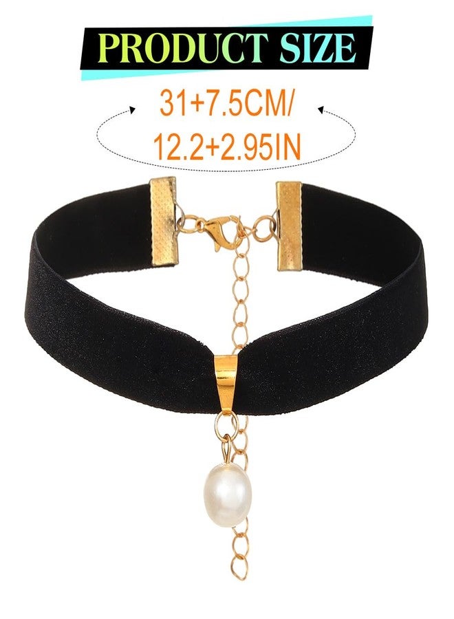 ACEDRE Black Velvet Pearl Choker Necklace Gothic Short Collar for Women - Image 4