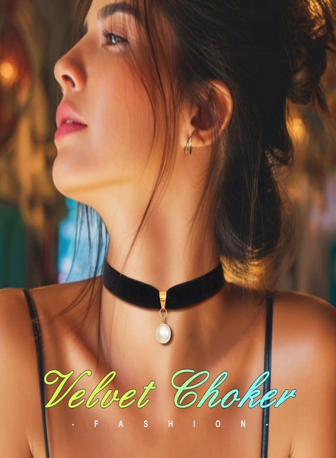 ACEDRE Black Velvet Pearl Choker Necklace Gothic Short Collar for Women - Image 3