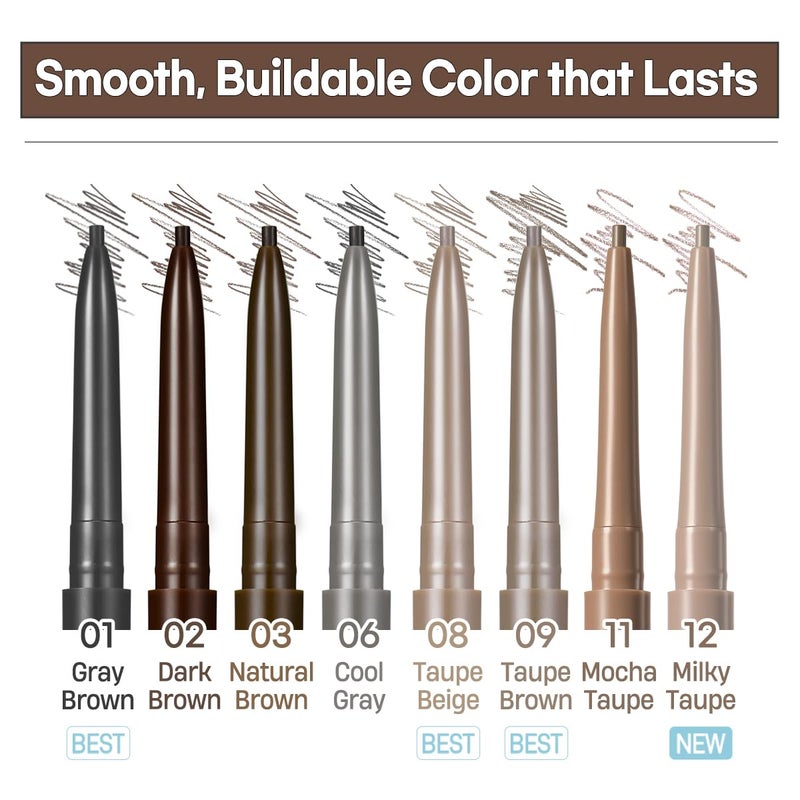 PERIPERA Speedy Skinny Brow (09 Taupe Brown),1.5mm Precise Eyebrow Pencil, Dual-Sided Fine Tip Shades, Define Fills Brow Make up, K Beauty, Korean Make-up - Image 4