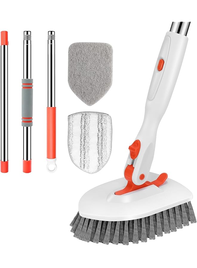 PROMASS Floor Scrub Brush, 3-In-1 Tile Tub Floor Scrubber with 52-inch Adjustable Long Handle Shower Cleaner Brush and 3 Detachable Replacement Brush Heads for Cleaning Bathroom Kitchen Walls Tub Tile - Image 1