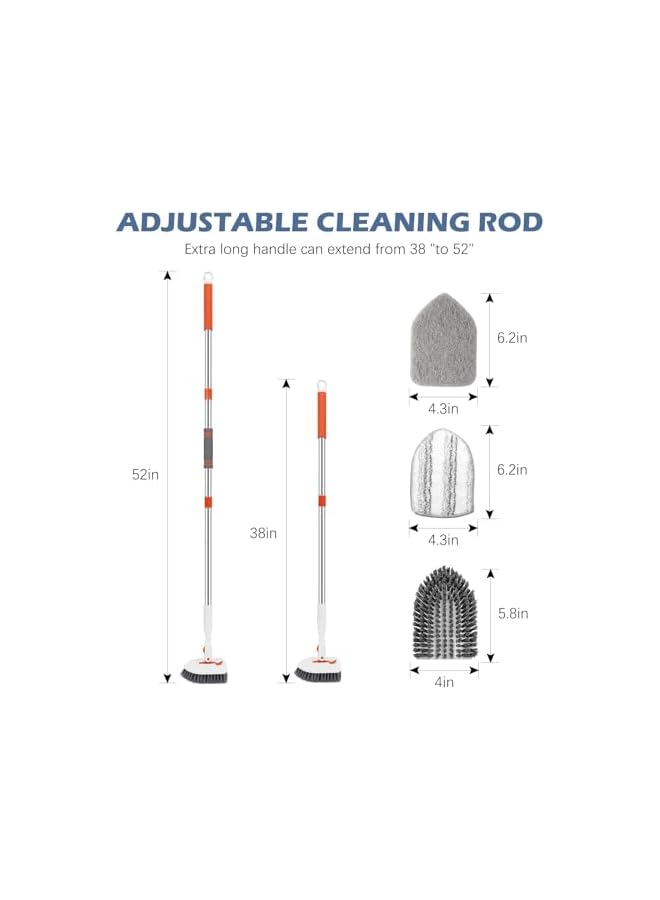 PROMASS Floor Scrub Brush, 3-In-1 Tile Tub Floor Scrubber with 52-inch Adjustable Long Handle Shower Cleaner Brush and 3 Detachable Replacement Brush Heads for Cleaning Bathroom Kitchen Walls Tub Tile - Image 2