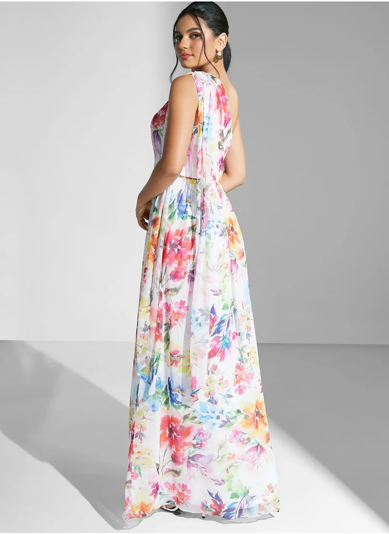 Adrianna Papell One Shoulder Floral Printed Dress