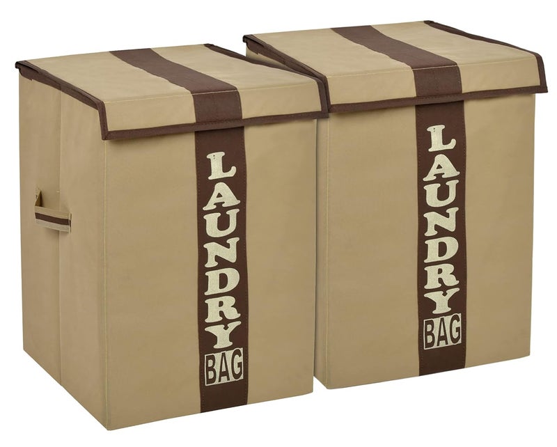 Kuber Industries Non-Woven Foldable Lightweight Laundry Basket, Clothes Hamper 60 Ltr.- Pack of 2 (Brown & Beige)-HS43KUBMART26879 - Image 1