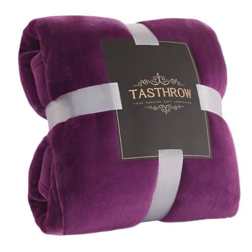 TASTHROW Large Flannel Fleece Throw Blanket, 50×70 Inch - Cozy Lightweight Thick Blanket - All Seasons Suitable for Women, Men and Kids (Purple) - Image 1