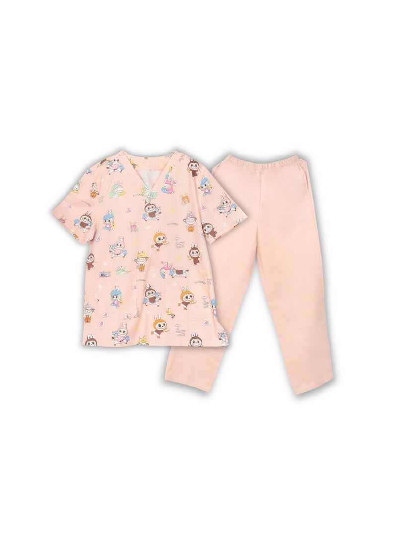 Nanny Tag Women's Printed Scrub Suit | Premium 2-Piece Medical Uniform Set | V-Neck Nurse Scrubs with Utility Pockets | Breathable 100% Cotton Hospital Workwear for Doctors, Nurses - Image 1