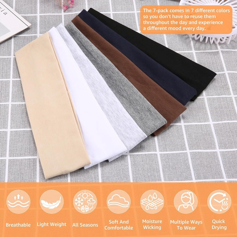 DiyJibb Headbands for Women, Stretchy Non Slip Soft Cotton Cloth Hair Bands for Sports, Workout, Yoga and Running, 7pcs - Image 3