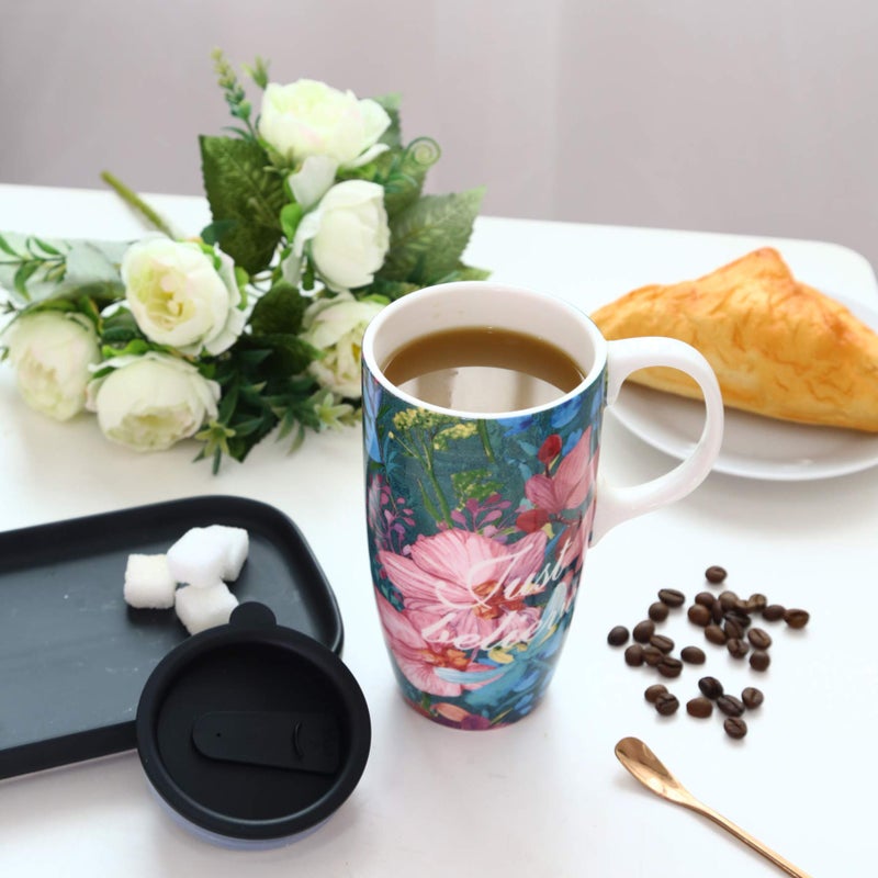 Topadorn Ceramic Coffee Cup Tall Ceramic Mug 17 Oz. With Lid And Color Box. Just Believe - Image 2