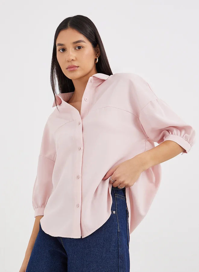 Styli Styli Curved Hem Balloon Sleeve Oversized Shirt