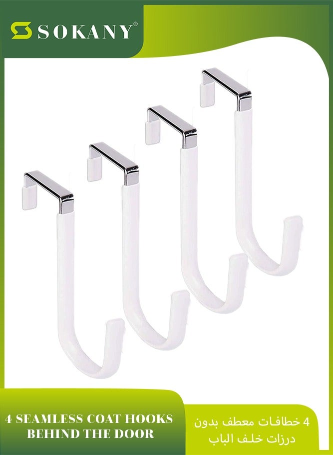 4 Packs over the Door Hooks, Single Hooks Hanger Metal for Hanging Towel, Coats, Clothes, Hats, Bags, Over the Door Hangers with Soft Rubber Surface Prevents Scratches (White)