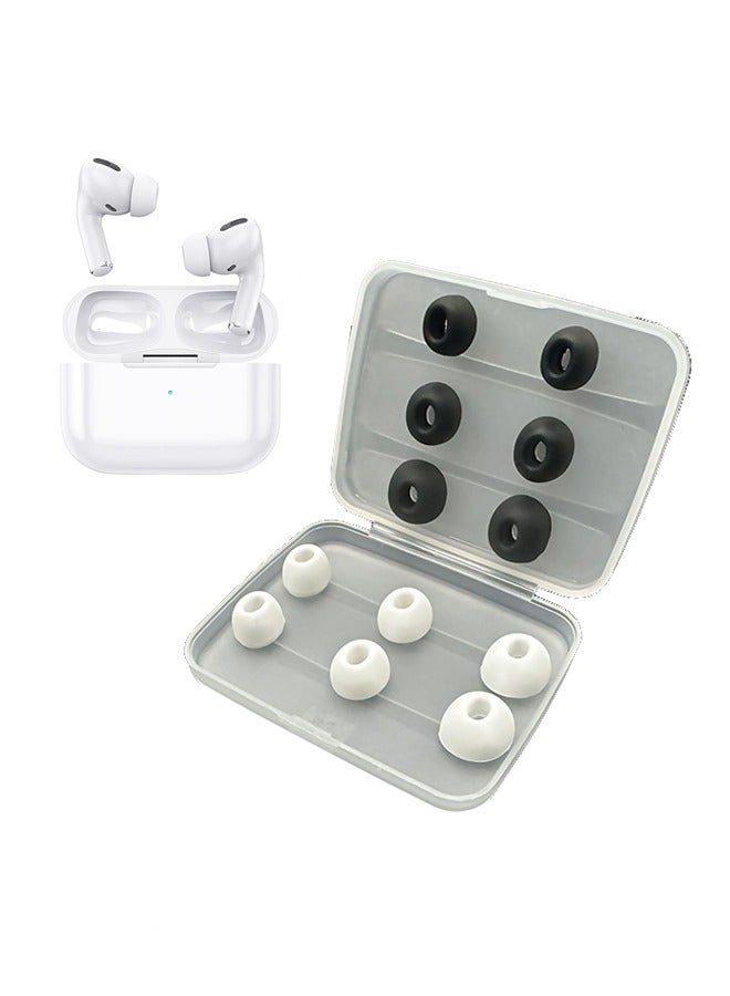Replacement Ear Tips Silicone  for AirPods Pro, White and Black 6 pairs Ear Buds Tips with Portable Storage Box, Fit in The Charging Case, Anti-Slip Reducing Noise in-Ear Eartips (S/M/L)  - Image 1