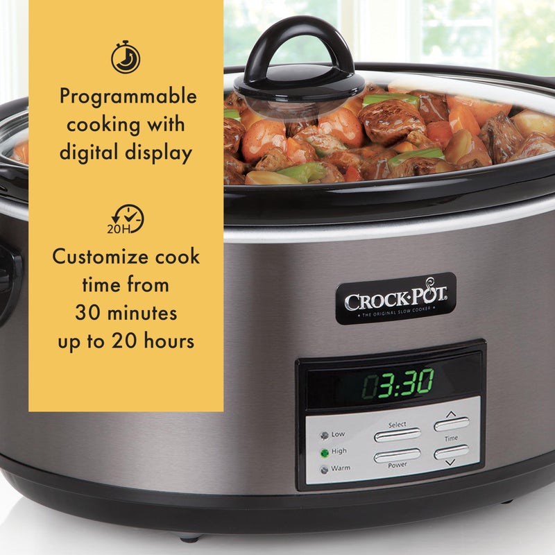 Crock-Pot طباخ بطيء كبير سعة 8 لتر قابل للبرمجة مع إعداد التدفئة التلقائية باللون الأسود من الفولاذ المقاوم للصدأ - Image 4