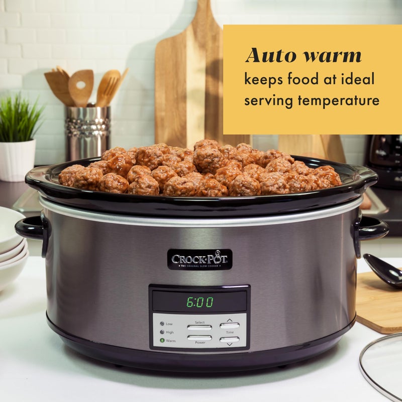 Crock-Pot طباخ بطيء كبير سعة 8 لتر قابل للبرمجة مع إعداد التدفئة التلقائية باللون الأسود من الفولاذ المقاوم للصدأ - Image 5