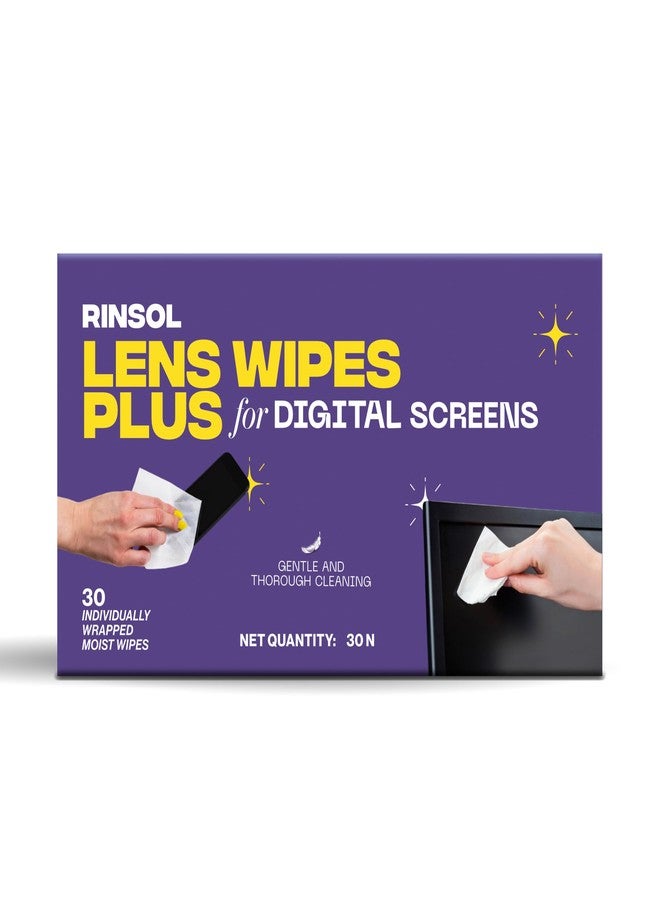 Rinsol Lens Wipes Plus, Pack of 30, Pre-Moistened Cleaning Wipes for Camera Lens, Optical Lenses, Binoculars, LCD Screens, Laptop & Smartphone | Streak-Free, Lint-Free Screen & Lens Cleaner - Image 1