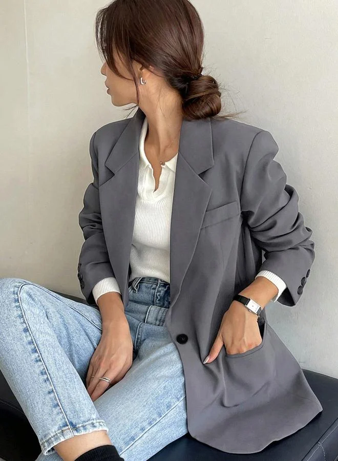 تايك تو بليزر رمادي بأزرار مع فتحة خلفية