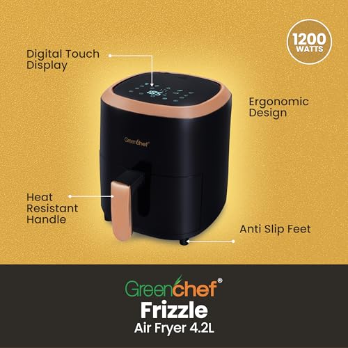 Greenchef Digital Air Fryer Frizzle with Touch Panel, uses up to 90% less fat, 8 Pre-set Menu, 1200W, 4.2 Liter (Black), Large - Image 3