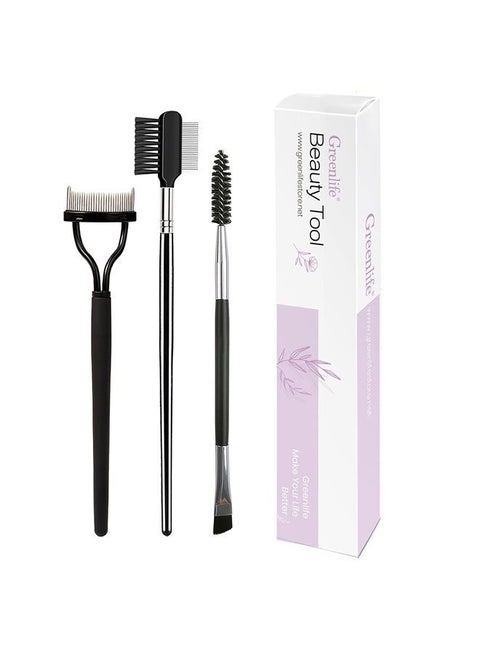 3Pcs Professional Eyelash Comb lash brush Duo Eyelash Brush Curlers Double-Ended Dual Eyebrow Brush Mascara Spoolie Separator Angled Brow Brush Steel Makeup Grooming Tool