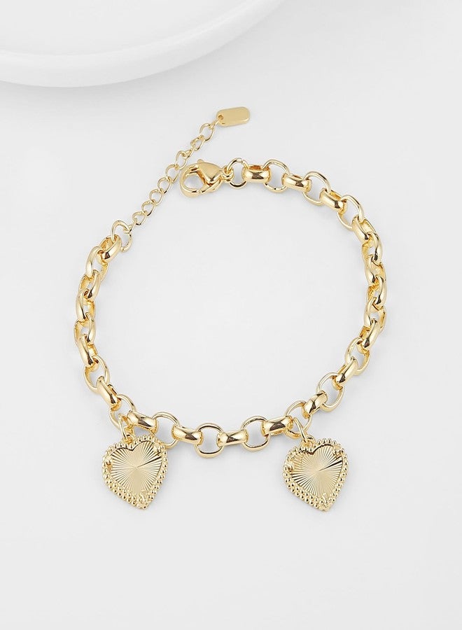 HZMAN Love Heart Tennis Bracelet for Women, Delicate & Lightweight Brass Chain Bangle, 8.1 Inch Romantic Jewelry Gift - Image 4