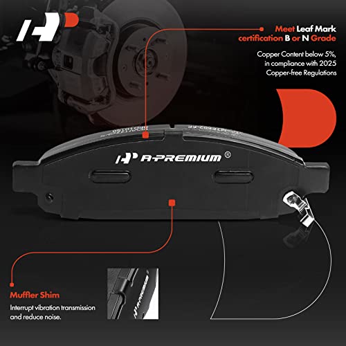 A-Premium Front Ceramic Disc Brake Pads Set Compatible with Select Infiniti and Nissan Models - Armada 2005-2006, Pathfinder Armada 2004, Titan 2004-2007, QX56 2004-2006, with Hardware, 4 Pcs - Image 2