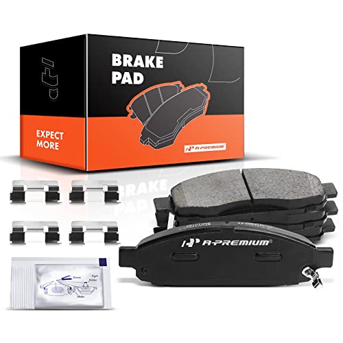 A-Premium Front Ceramic Disc Brake Pads Set Compatible with Select Infiniti and Nissan Models - Armada 2005-2006, Pathfinder Armada 2004, Titan 2004-2007, QX56 2004-2006, with Hardware, 4 Pcs - Image 1
