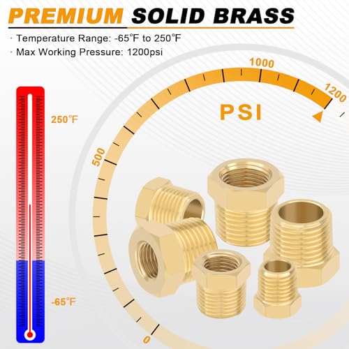 KOOTANS 4pcs Heavy Duty 1/2 NPT Male Thread to 3/8 NPT Female Thread Brass Reducer Hex Bushing Brass Fitting Pipe Hose Tube Adapter Convert - Image 4