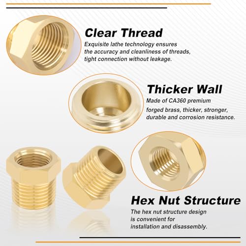 KOOTANS 4pcs Heavy Duty 1/2 NPT Male Thread to 3/8 NPT Female Thread Brass Reducer Hex Bushing Brass Fitting Pipe Hose Tube Adapter Convert - Image 3