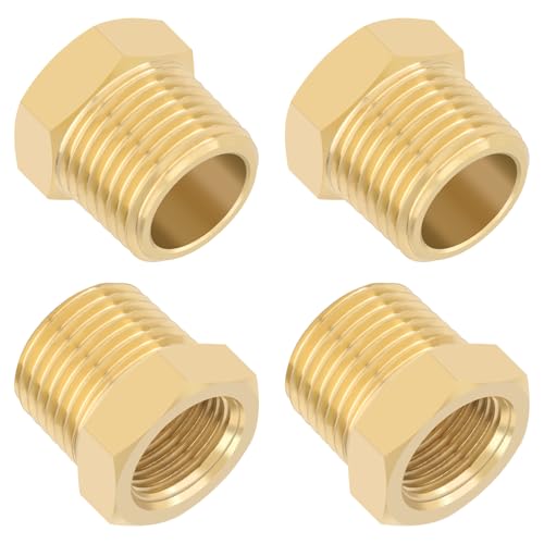 KOOTANS 4pcs Heavy Duty 1/2 NPT Male Thread to 3/8 NPT Female Thread Brass Reducer Hex Bushing Brass Fitting Pipe Hose Tube Adapter Convert - Image 1