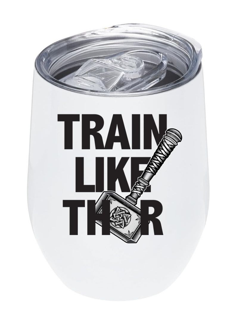 LOUD UNIVERSE White Insulated Tumbler 12Oz With Lid, Train Like Thor Design, Perfect Cute Gift For Hot And Cold Drinks 