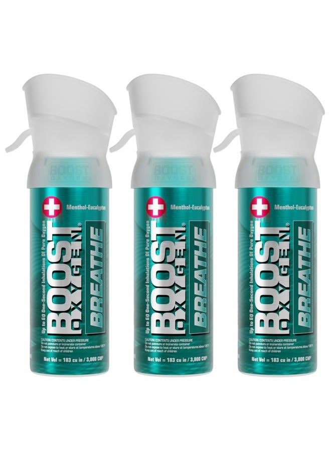 BOOST OXYGEN Pocket Size Breathe Menthol-Eucalyptus Aroma 3L Canister | Respiratory Support for Altitude, Performance & Health (3 Pack) - Image 1